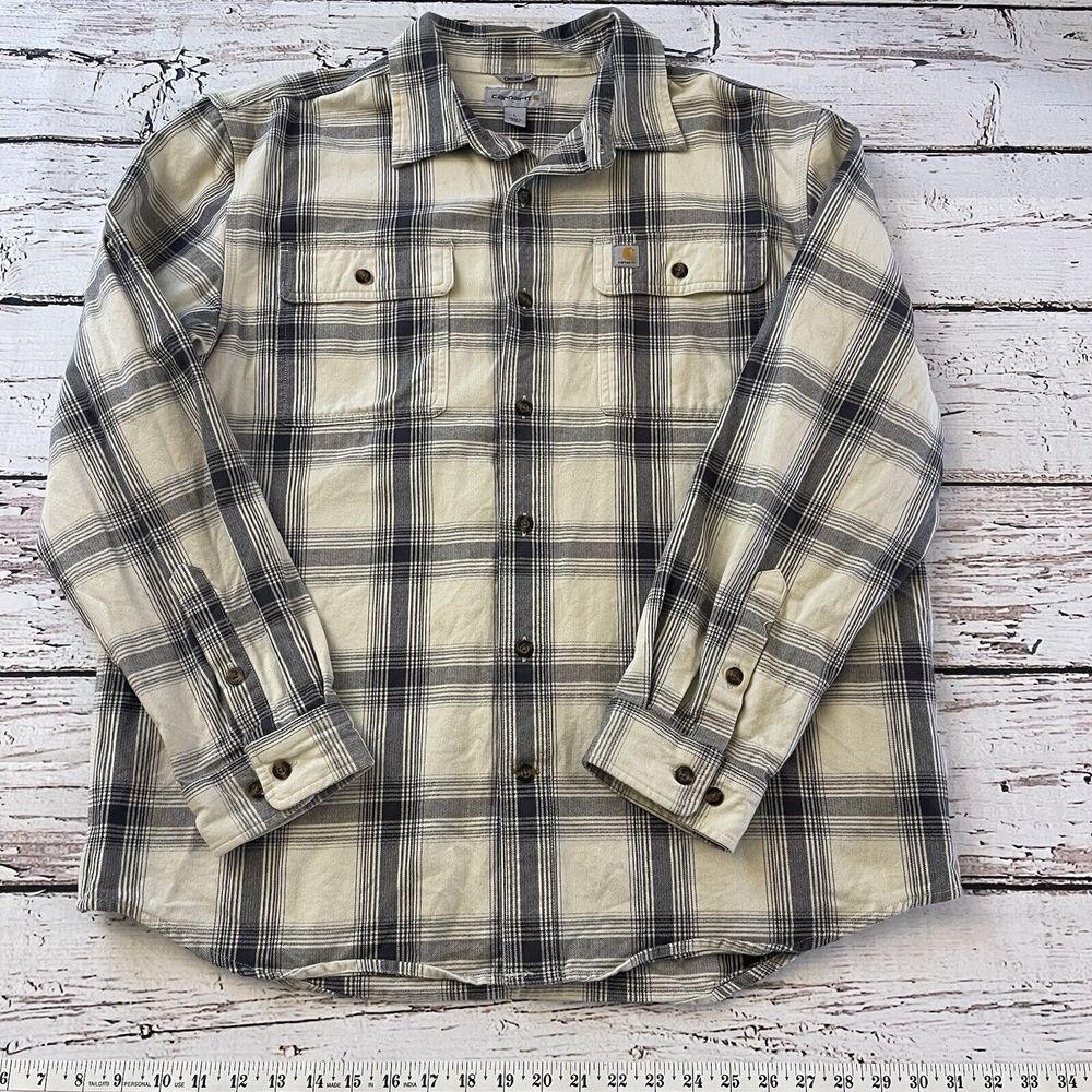 Carhartt Men Flannel Long Sleeve Shirt Plaid Loose Fit Heavyweight 104451 121